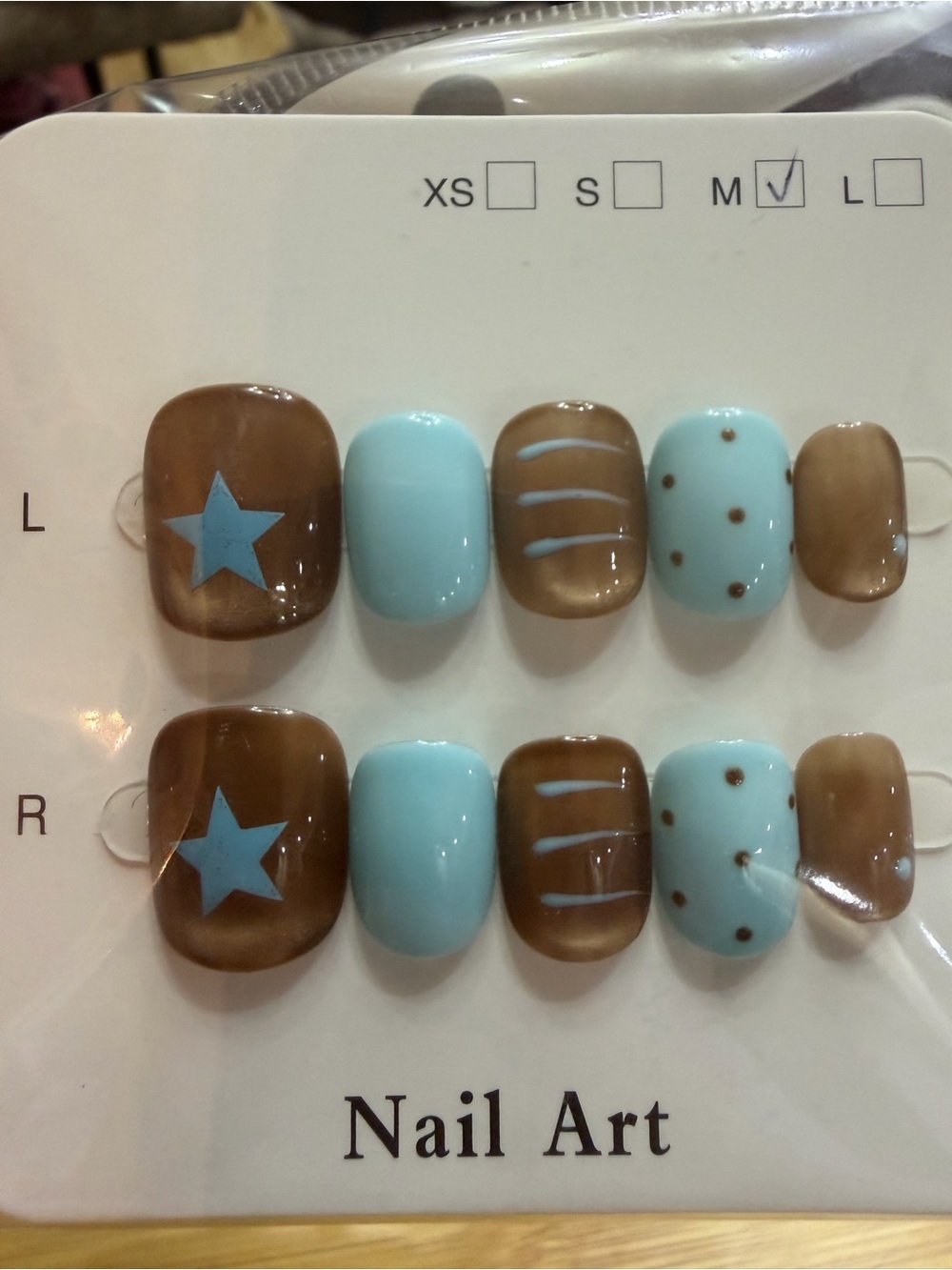 Blue, Brown and Teal Press-On Nails